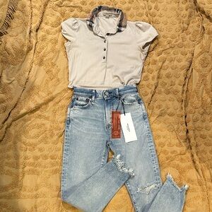 Burberry Light Beige Polo w/ Check Collar Bundle w/NWT Moussy Vintage Skinny’s